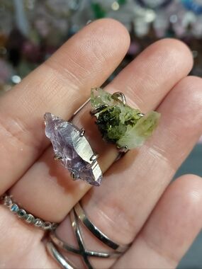 🪨⚒️ Epidote Quartz & Lavender Amethyst Raw Specimen Adjustable Ring